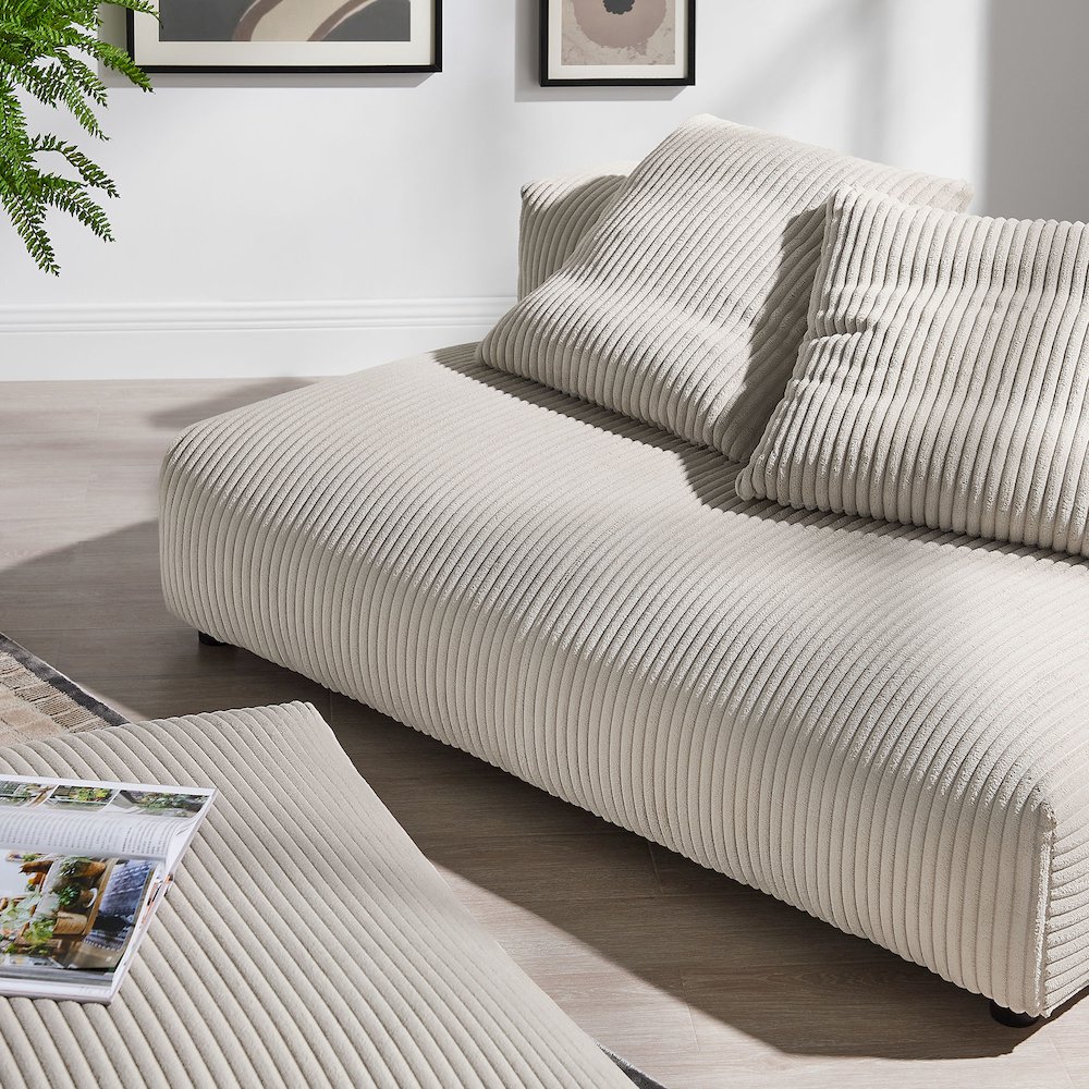 Solace Modular Corduroy Upholstered Armless Loveseat and Ottoman Set. Picture 10