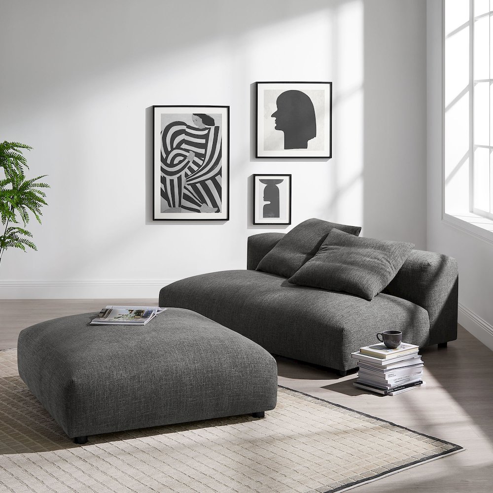 Solace Modular Upholstered Fabric Armless Loveseat and Ottoman Set. Picture 9