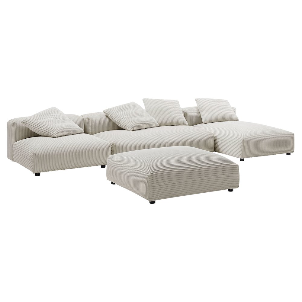 Solace 4-Piece Modular Corduroy Upholstered Sectional Sofa With Ottoman. Picture 1