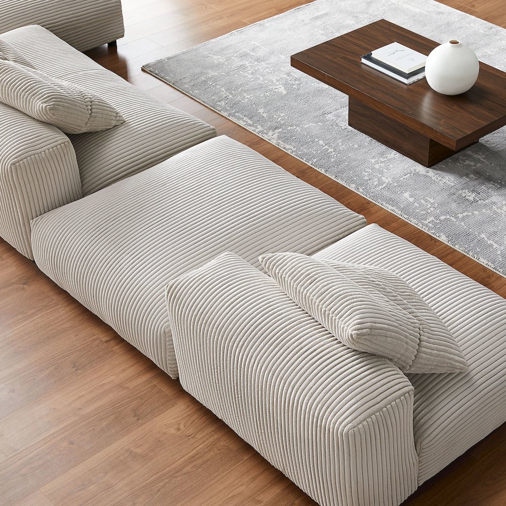 Solace 4-Piece Modular Corduroy Upholstered Sectional Sofa With Ottoman. Picture 15