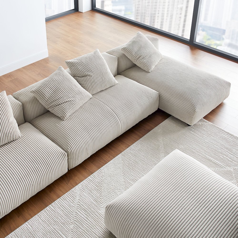 Solace 4-Piece Modular Corduroy Upholstered Sectional Sofa With Ottoman. Picture 16