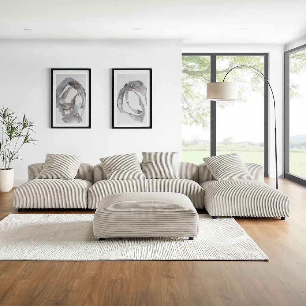 Solace 4-Piece Modular Corduroy Upholstered Sectional Sofa With Ottoman. Picture 14