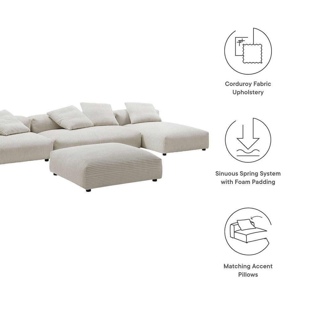 Solace 4-Piece Modular Corduroy Upholstered Sectional Sofa With Ottoman. Picture 2
