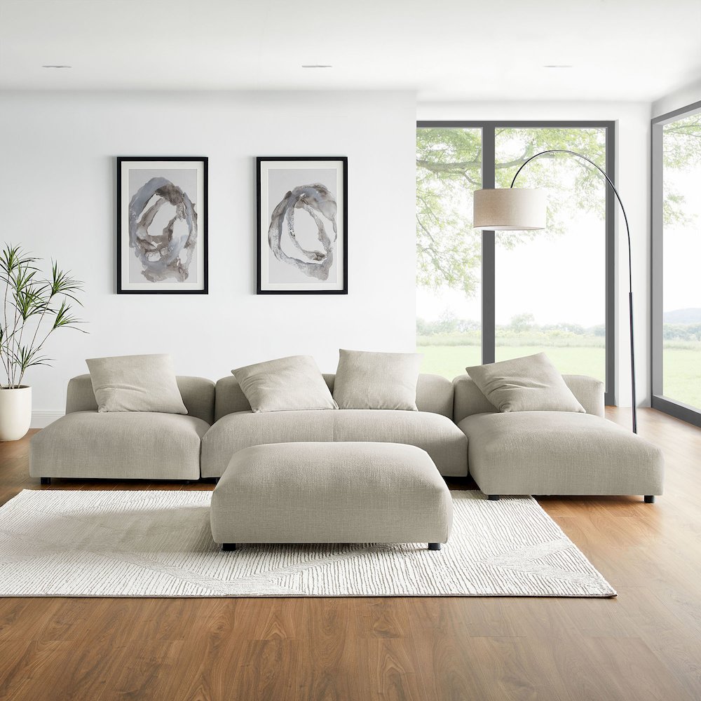 Solace 4-Piece Modular Upholstered Fabric Sectional Sofa With Ottoman. Picture 14