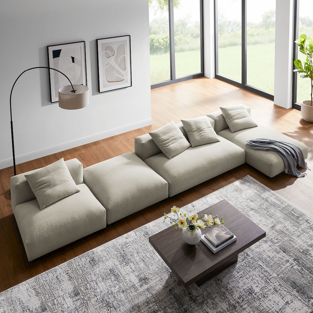 Solace 4-Piece Modular Upholstered Fabric Sectional Sofa With Ottoman. Picture 17