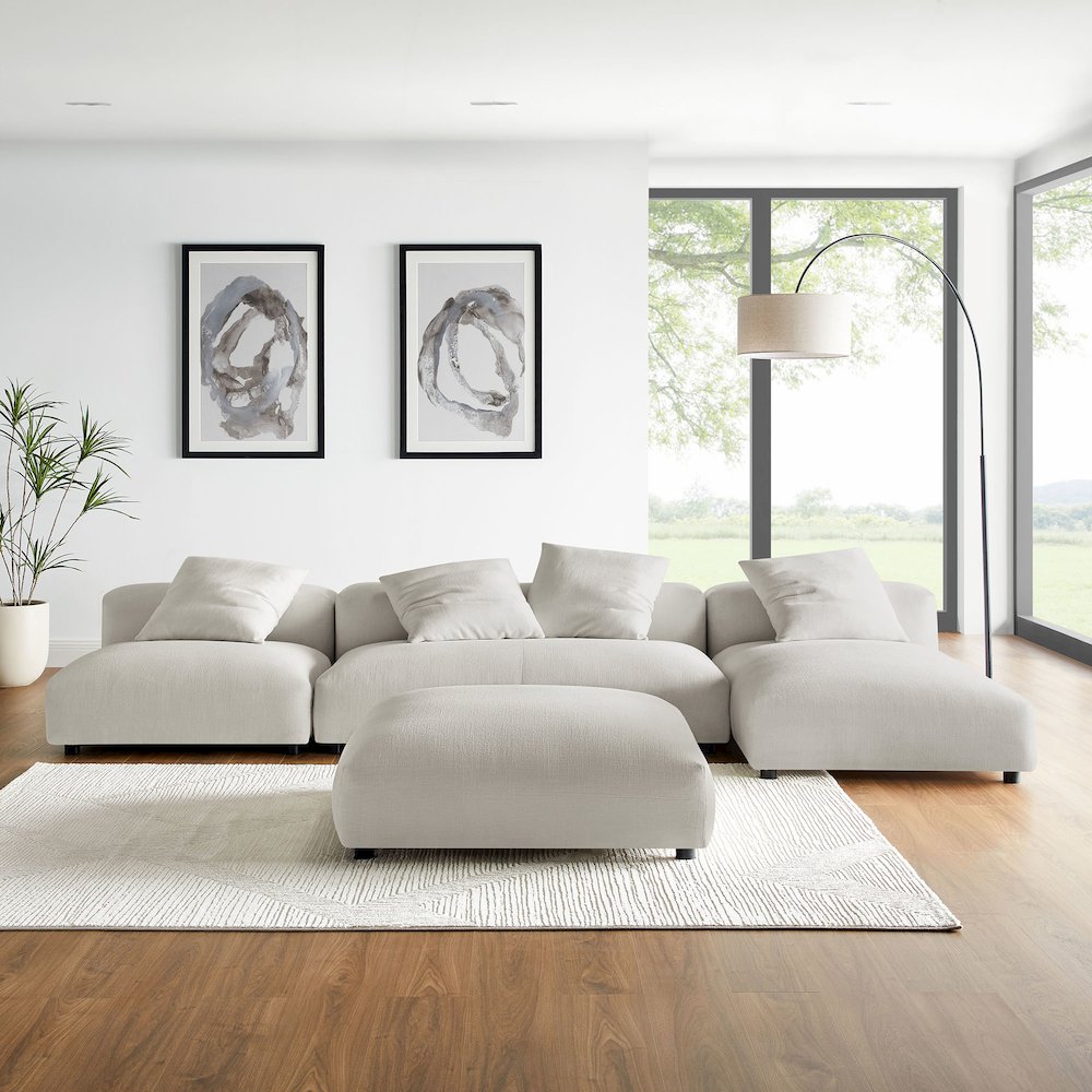 Solace 4-Piece Modular Upholstered Fabric Sectional Sofa With Ottoman. Picture 14