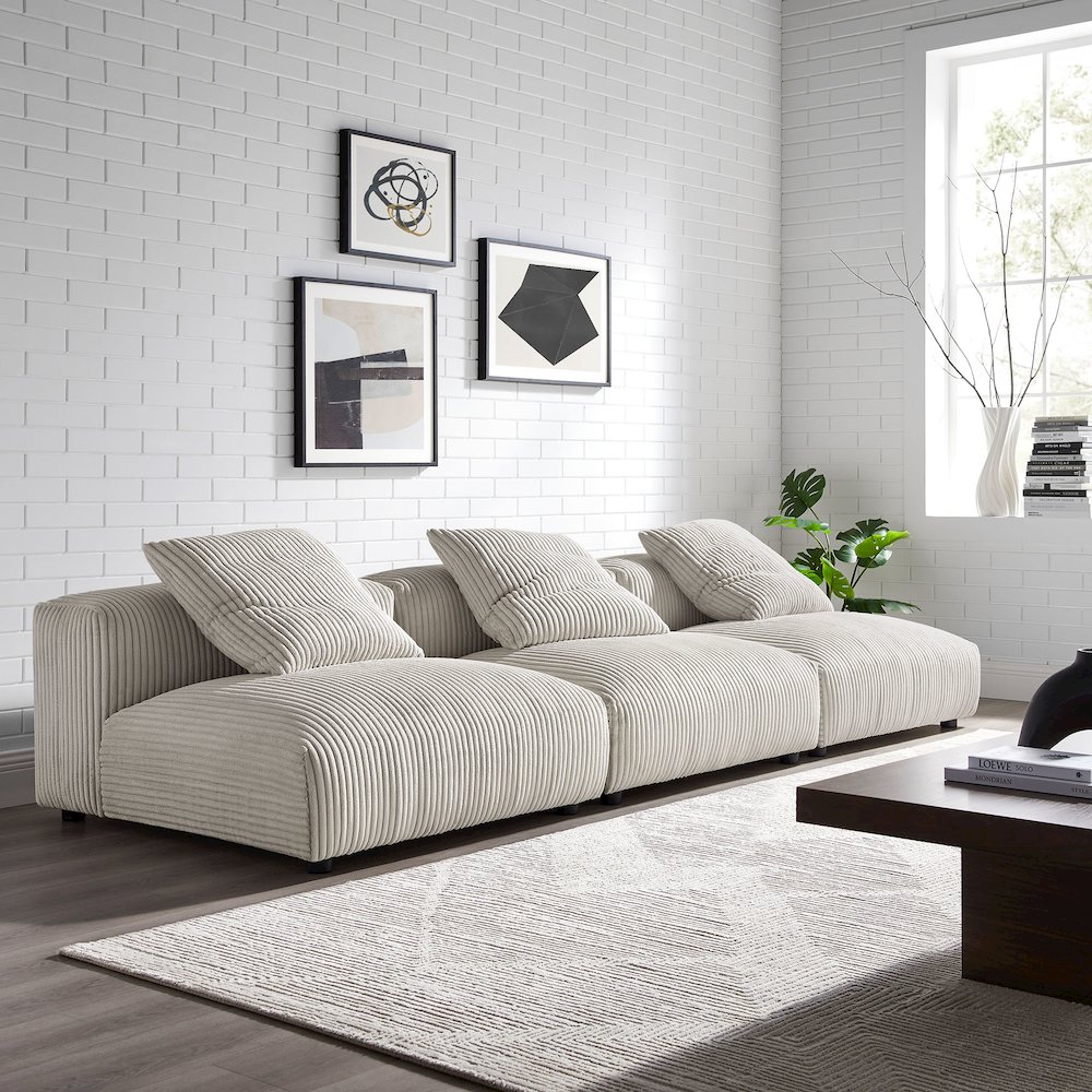 Solace 3-Piece Modular Corduroy Upholstered Sofa. Picture 7