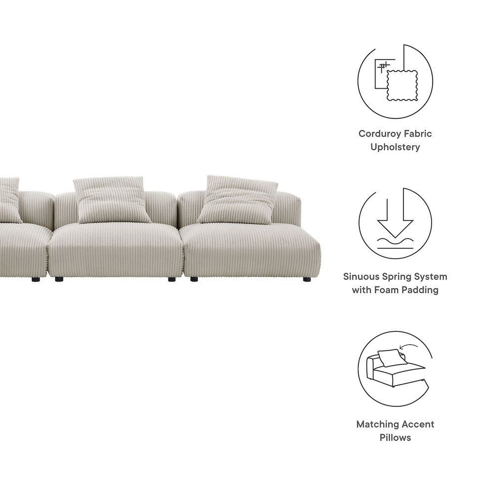 Solace 3-Piece Modular Corduroy Upholstered Sofa. Picture 2