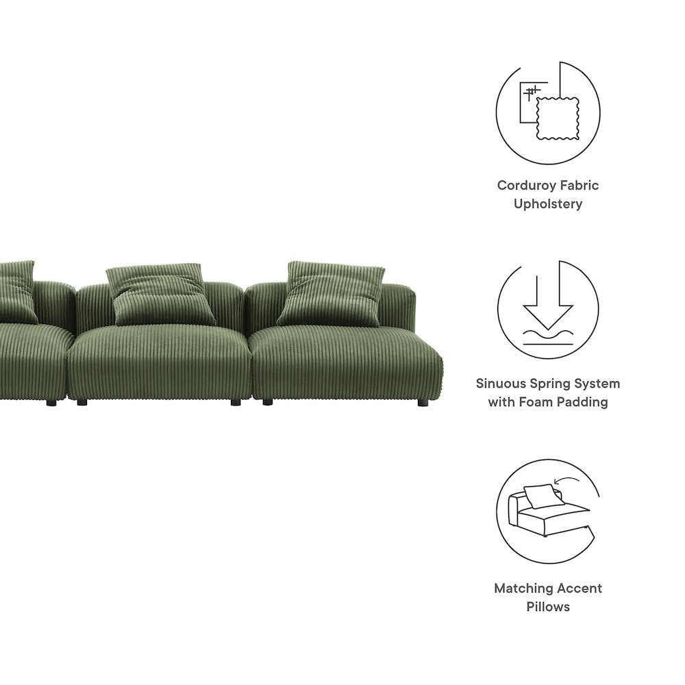 Solace 3-Piece Modular Corduroy Upholstered Sofa. Picture 2