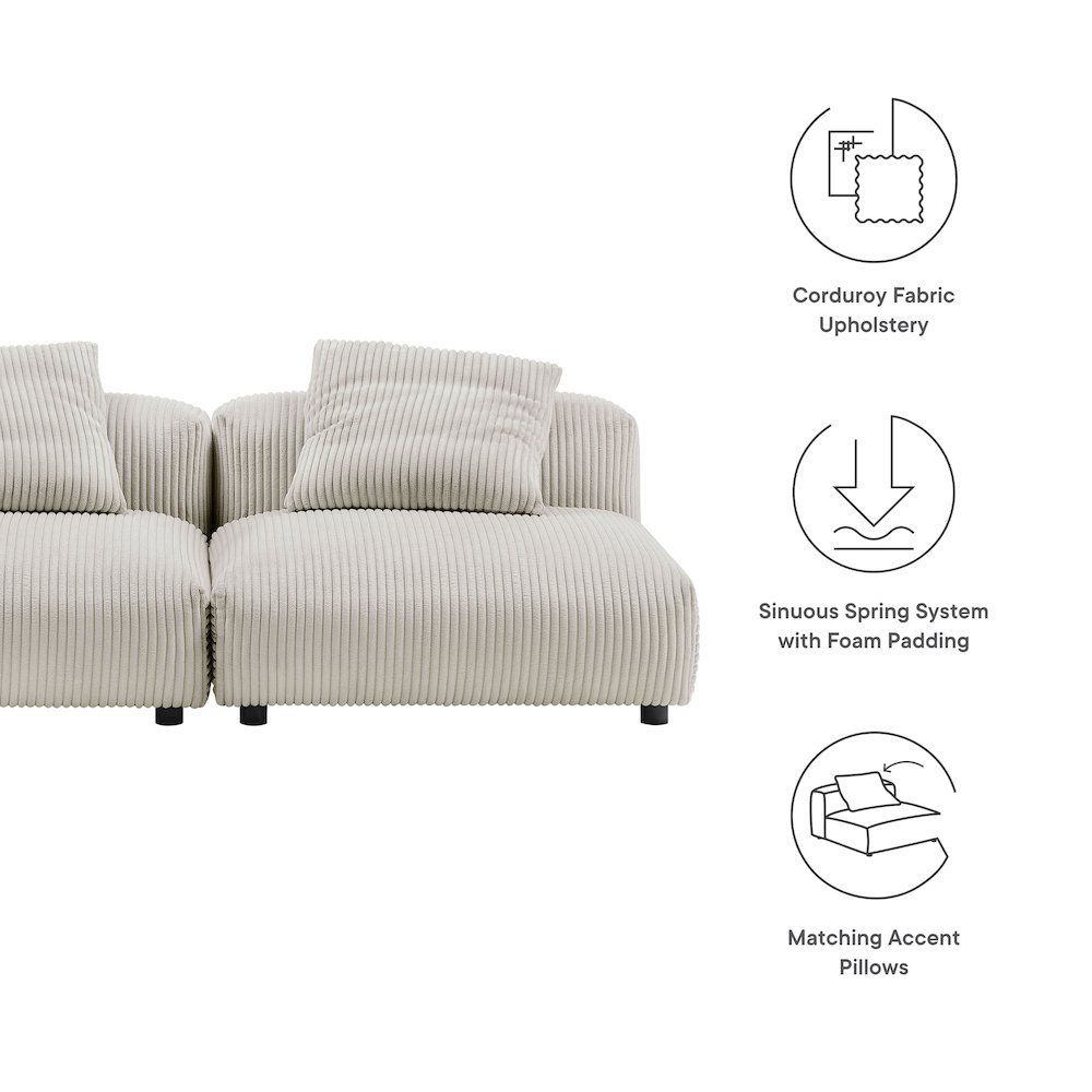 Solace 2-Piece Modular Corduroy Upholstered Sofa. Picture 2