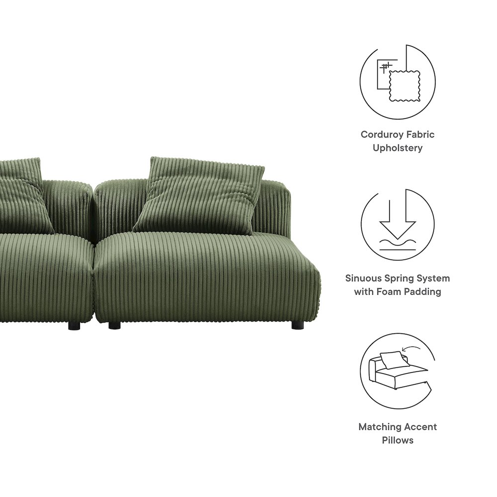 Solace 2-Piece Modular Corduroy Upholstered Sofa. Picture 2