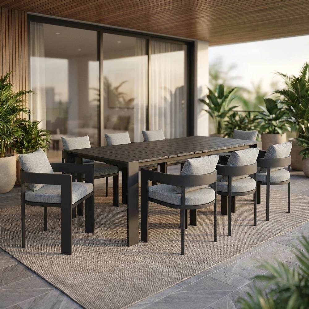 Aluminum Outdoor Patio Dining Set with Table and Chairs for Deck, Gray Gray. Picture 3