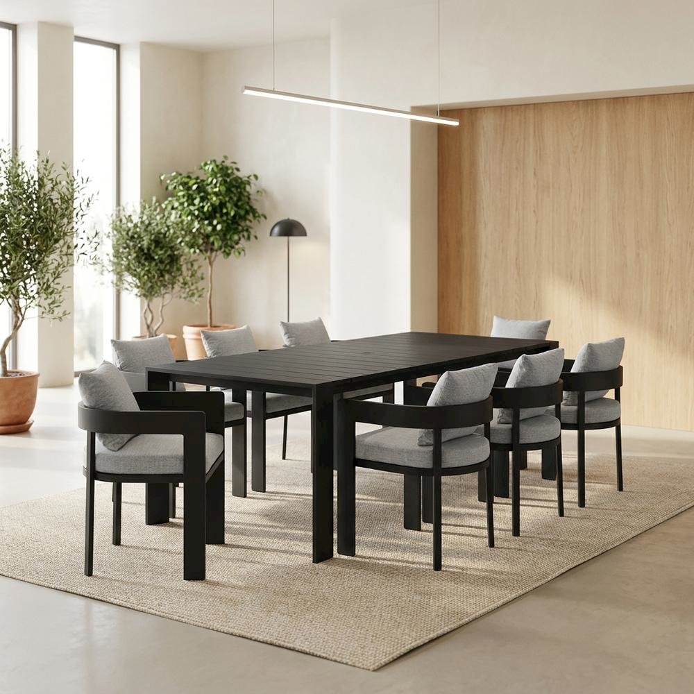 Aluminum Outdoor Patio Dining Set with Table and Chairs for Deck, Gray Gray. Picture 4