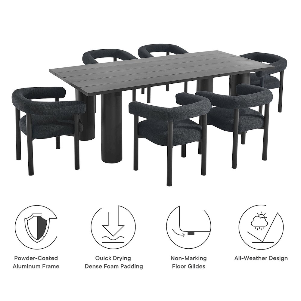 Nautica 7-Piece Rectangular Outdoor Patio Aluminum Dining Table and Chairs Set. Picture 4