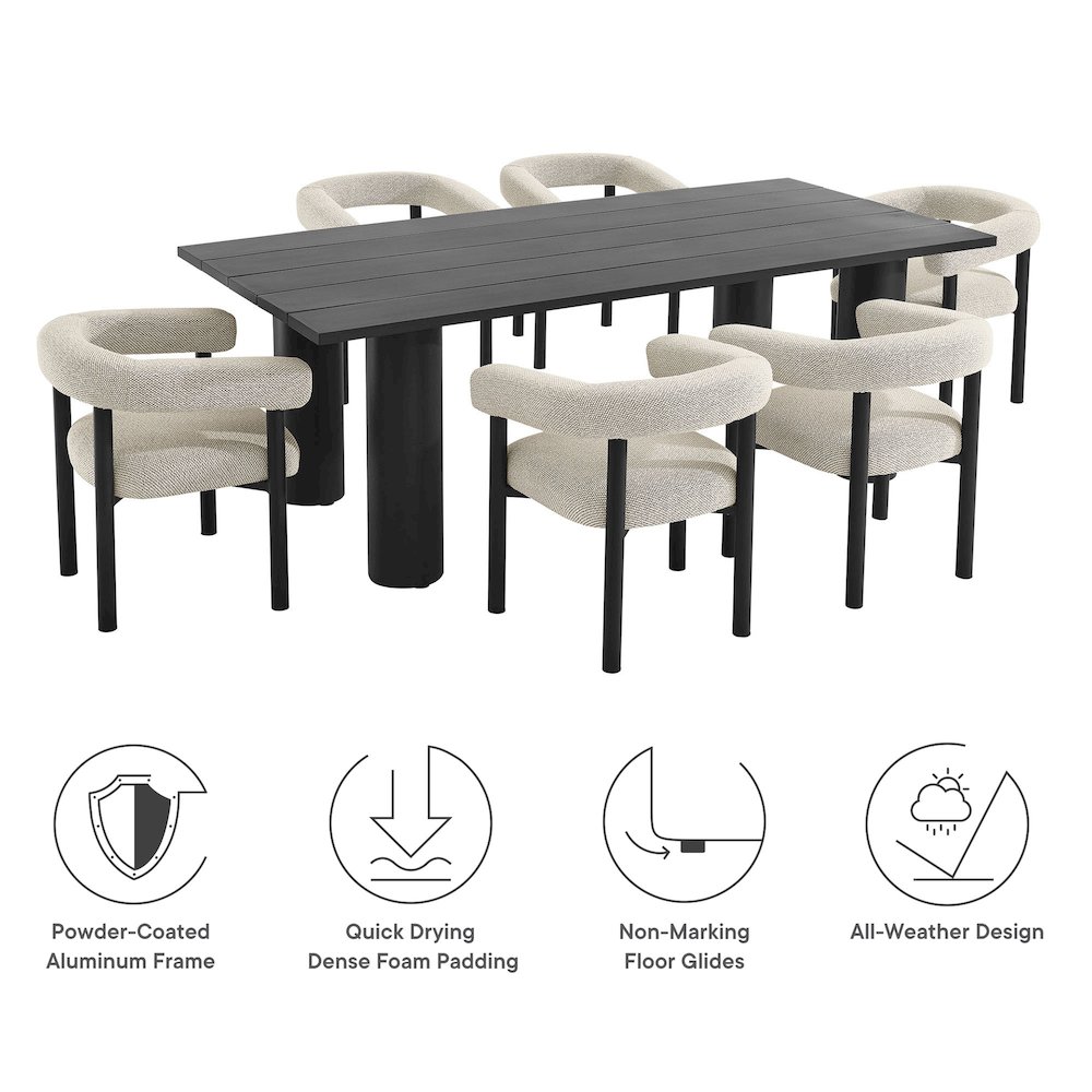 Nautica 7-Piece Rectangular Outdoor Patio Aluminum Dining Table and Chairs Set. Picture 4