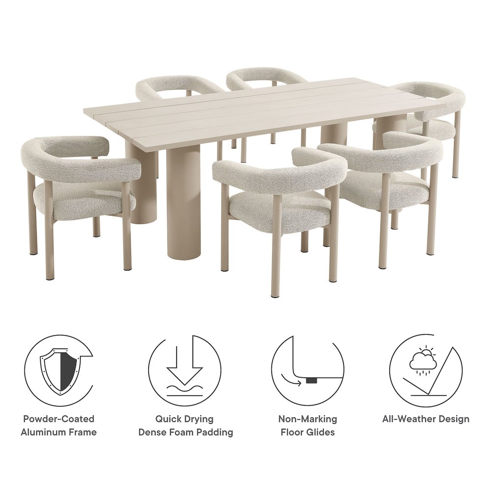 Nautica 7-Piece Rectangular Outdoor Patio Aluminum Dining Table and Chairs Set. Picture 4
