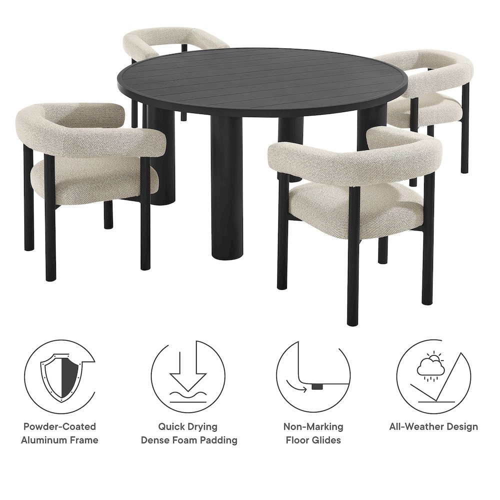 Nautica 5-Piece Round Outdoor Patio Aluminum Dining Table and Chairs Set. Picture 2