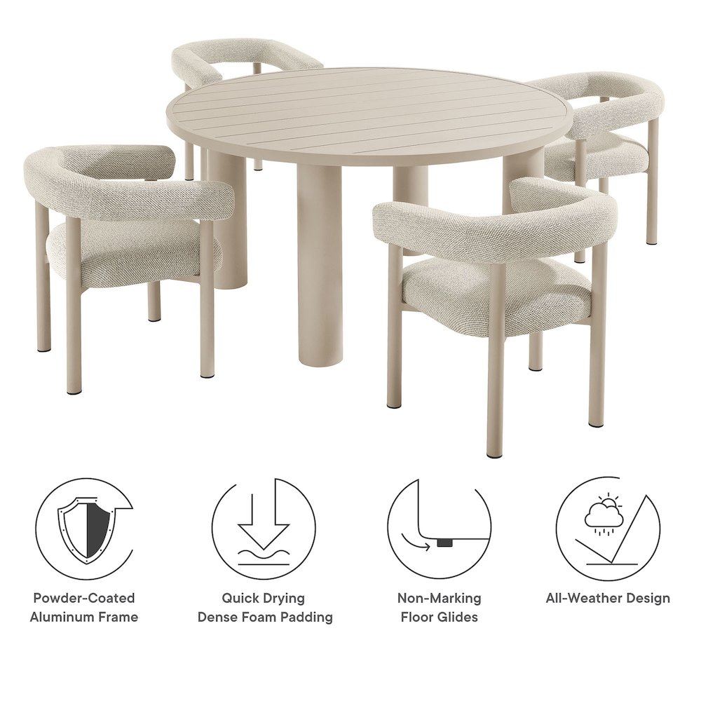 Nautica 5-Piece Round Outdoor Patio Aluminum Dining Table and Chairs Set. Picture 2
