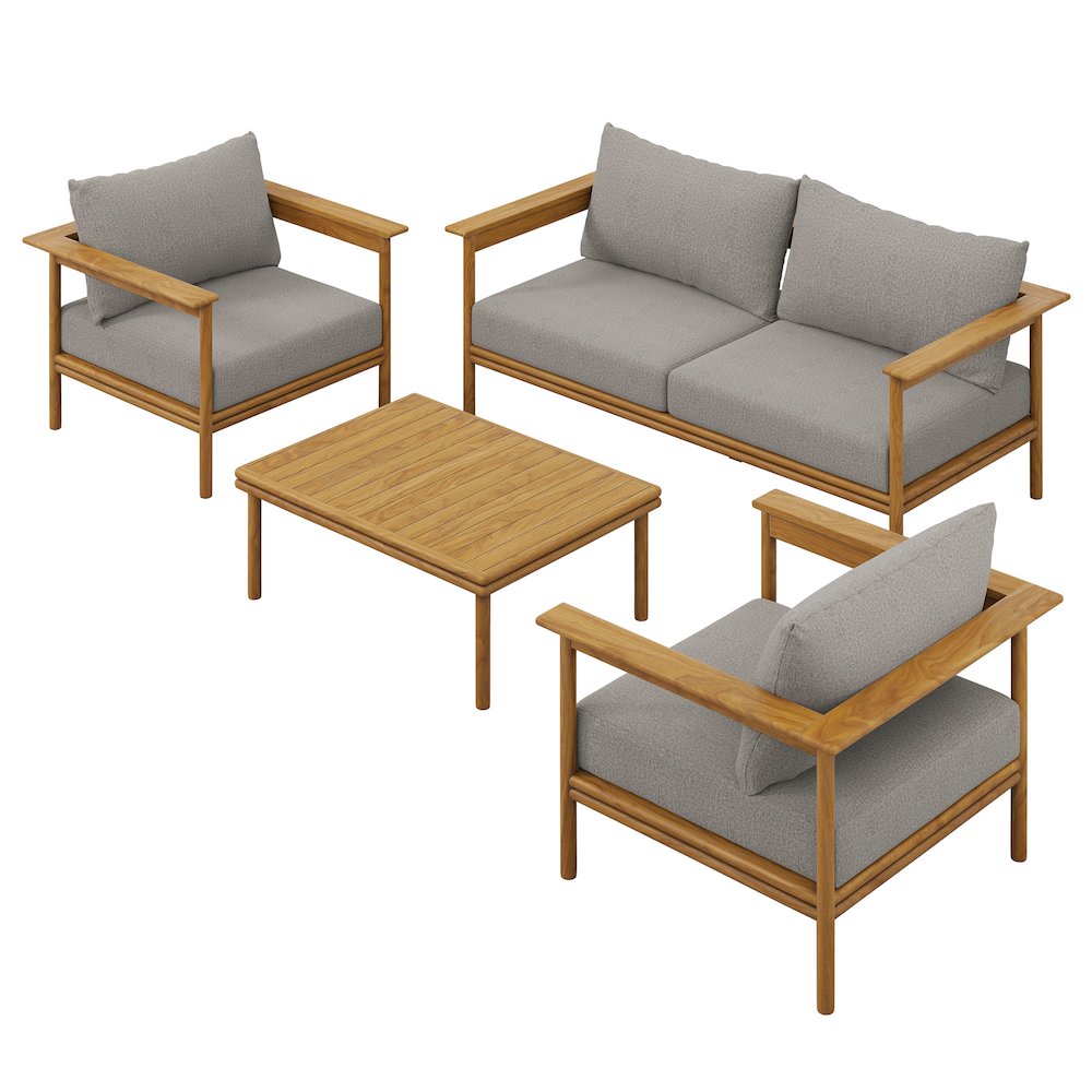 Wren 4-Piece Outdoor Patio Teak Wood Furniture Set. Picture 1