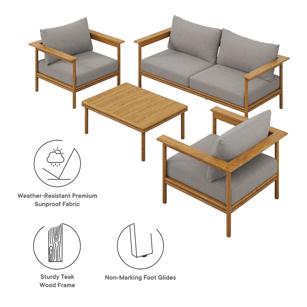 Wren 4-Piece Outdoor Patio Teak Wood Furniture Set. Picture 2