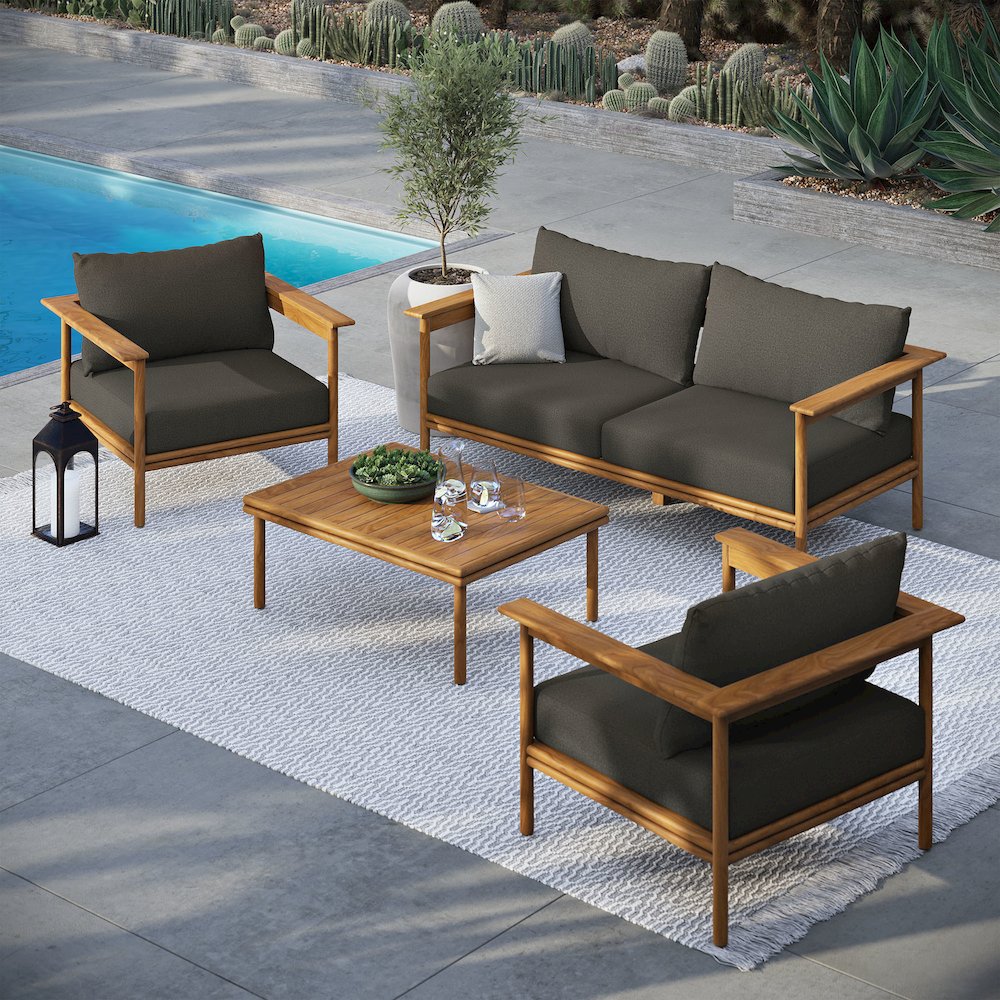 Wren 4-Piece Outdoor Patio Teak Wood Furniture Set. Picture 9