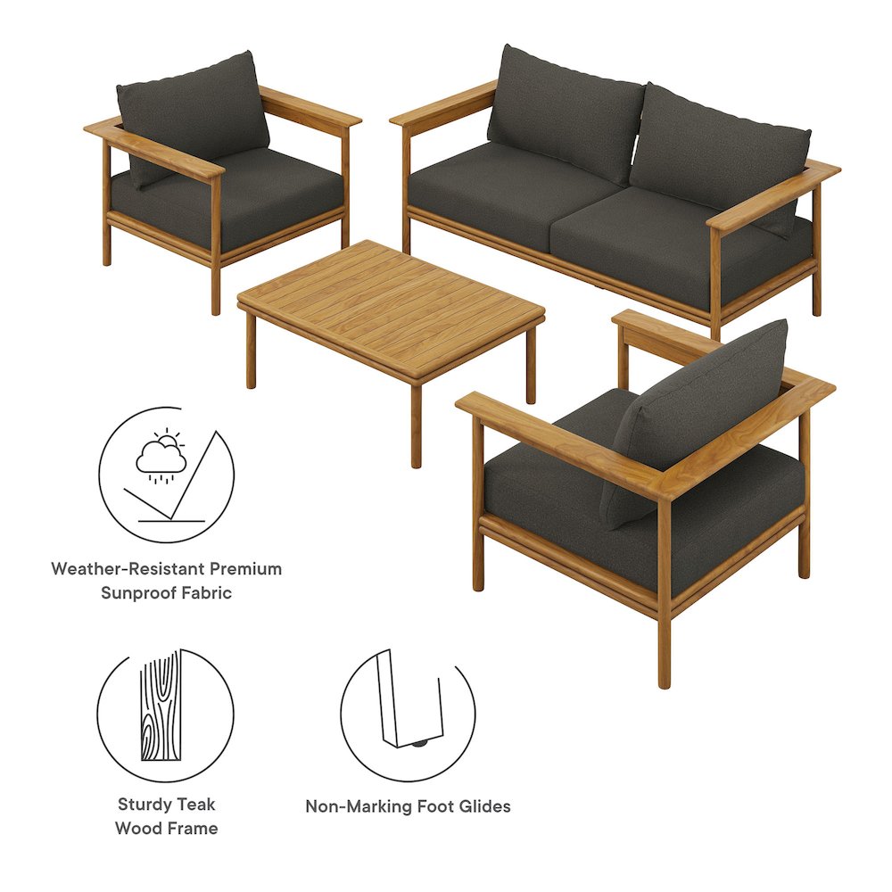 Wren 4-Piece Outdoor Patio Teak Wood Furniture Set. Picture 2