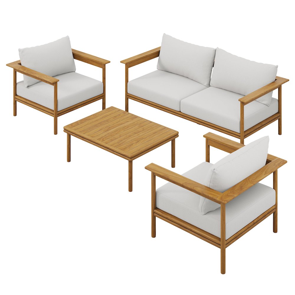 Wren 4-Piece Outdoor Patio Teak Wood Furniture Set. Picture 1