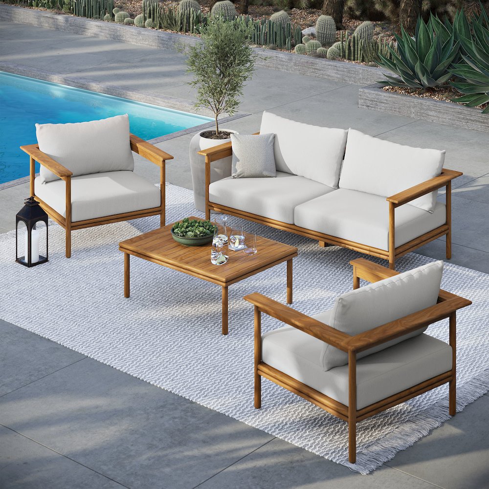 Wren 4-Piece Outdoor Patio Teak Wood Furniture Set. Picture 9