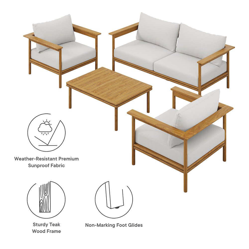 Wren 4-Piece Outdoor Patio Teak Wood Furniture Set. Picture 2