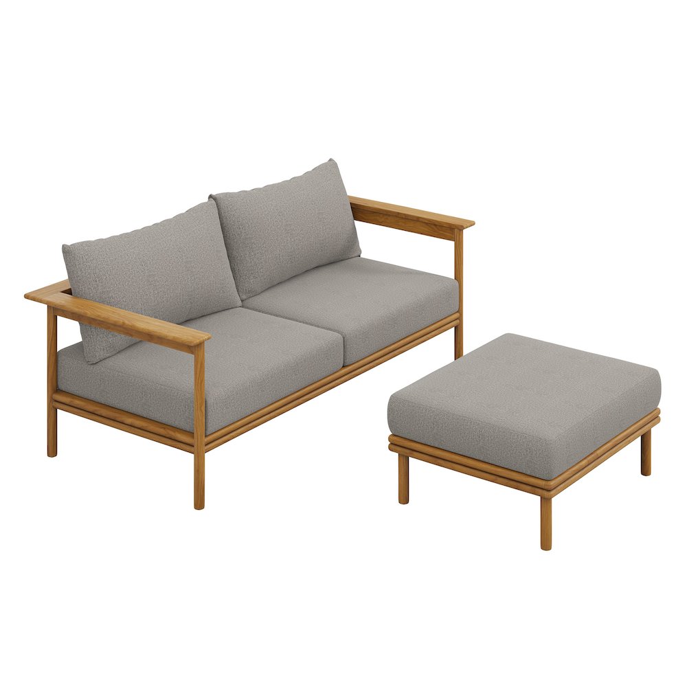 Wren 2-Piece Outdoor Patio Teak Wood Sofa and Ottoman Set. Picture 1