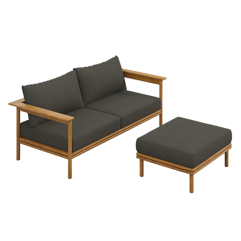 Wren 2-Piece Outdoor Patio Teak Wood Sofa and Ottoman Set. Picture 1