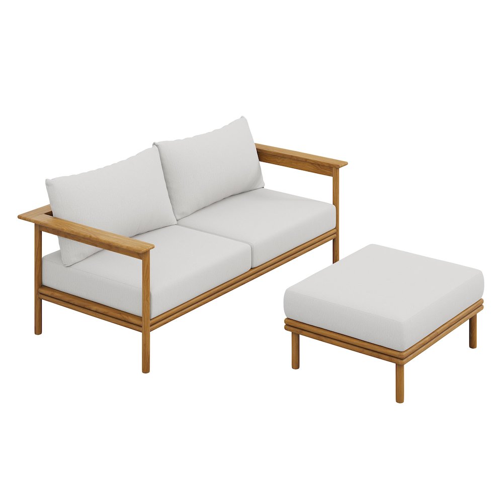 Wren 2-Piece Outdoor Patio Teak Wood Sofa and Ottoman Set. Picture 1
