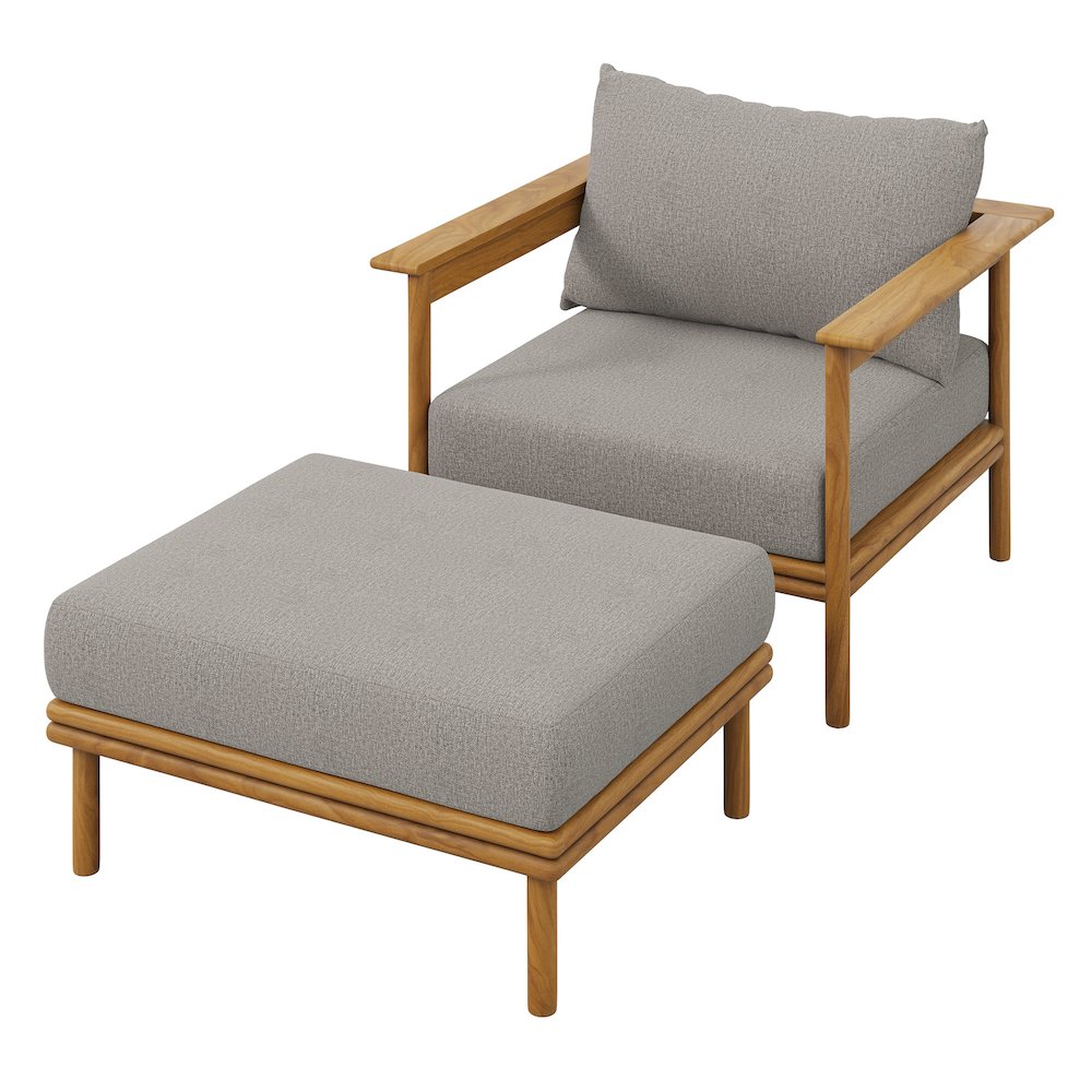 Wren Outdoor Patio Teak Wood Armchair and Ottoman Set. Picture 1