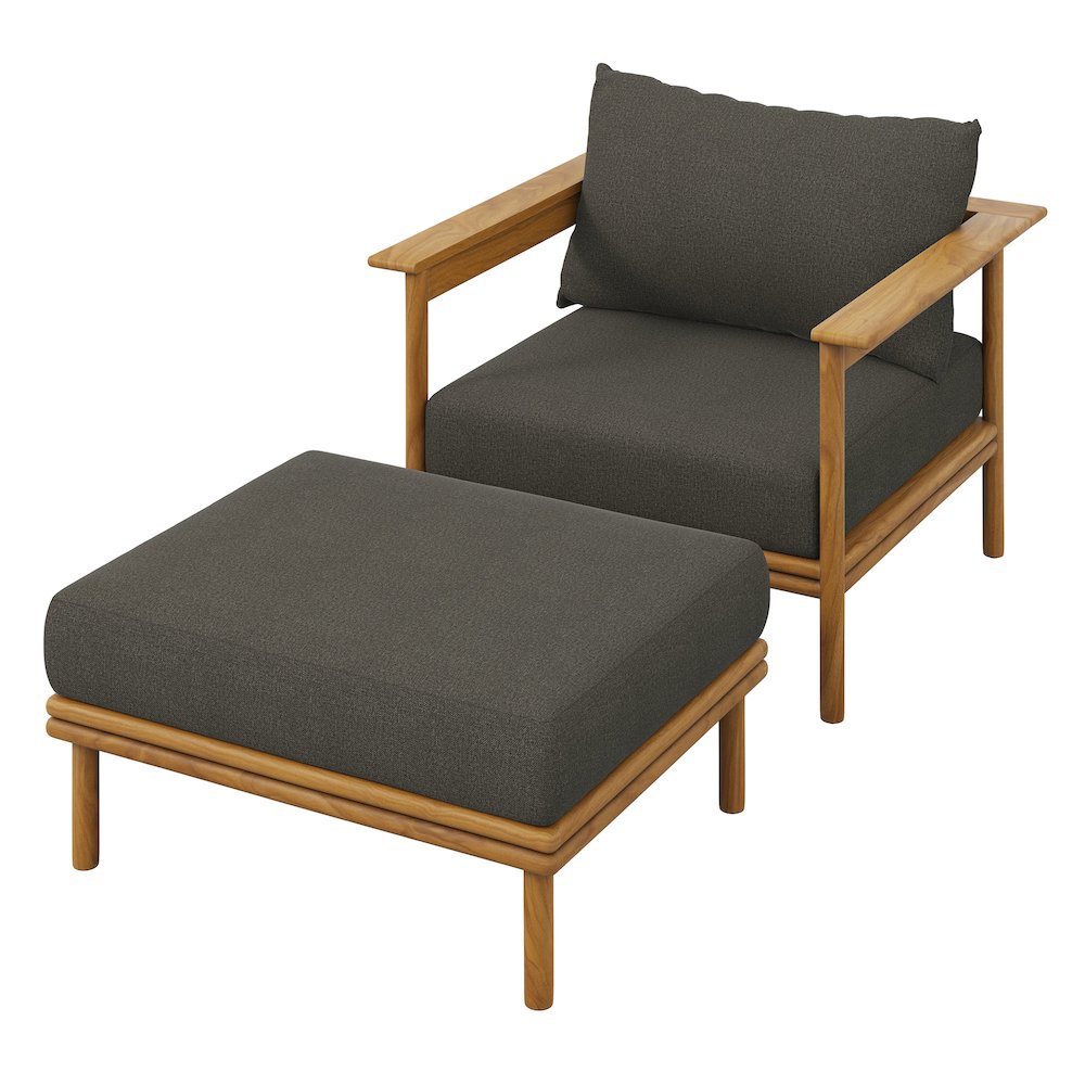 Wren Outdoor Patio Teak Wood Armchair and Ottoman Set. Picture 1