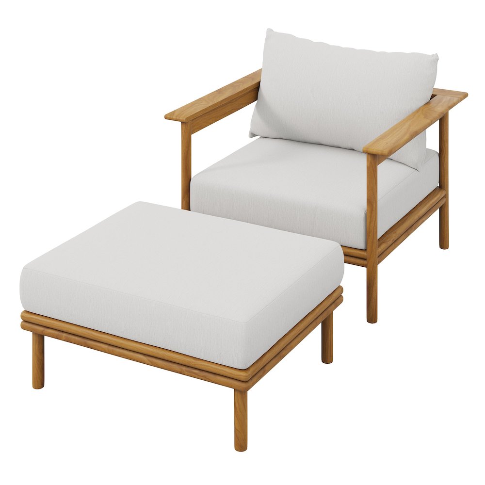 Wren Outdoor Patio Teak Wood Armchair and Ottoman Set. Picture 1
