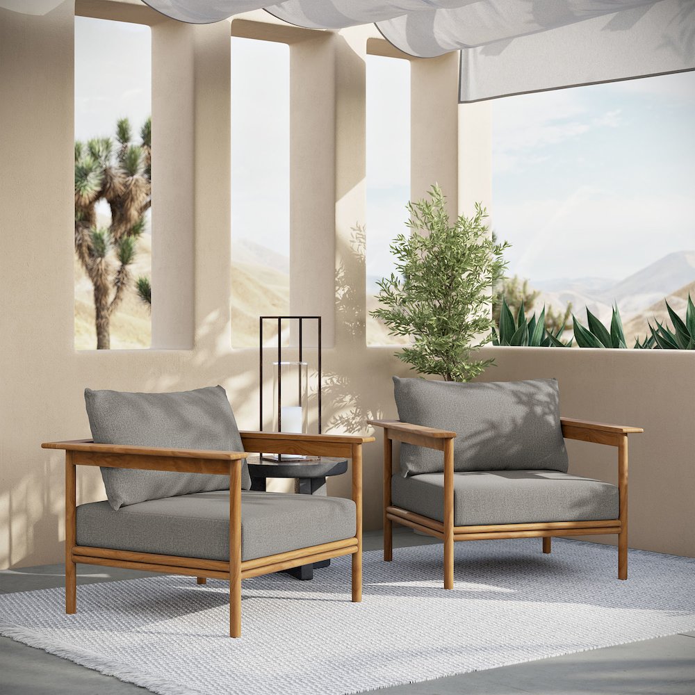 Wren Outdoor Patio Teak Wood Armchair Set of 2. Picture 10