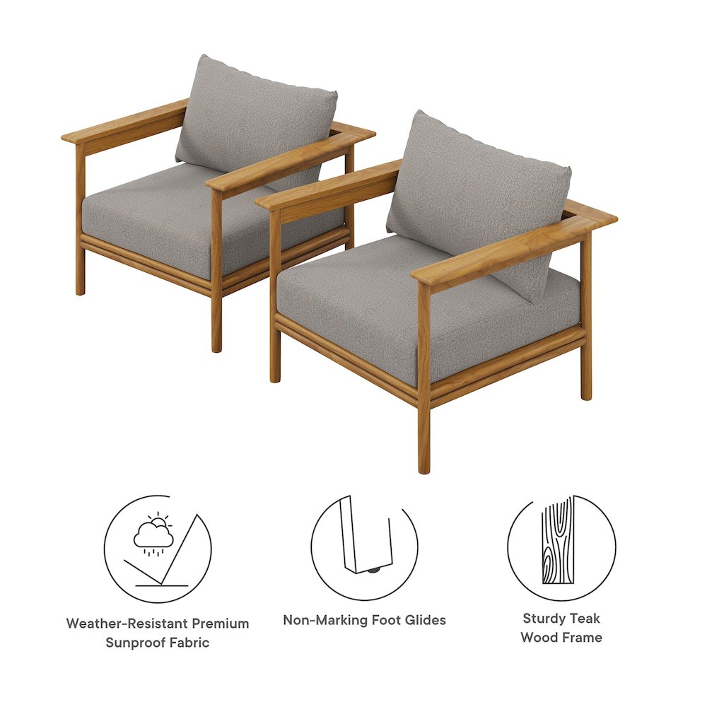 Wren Outdoor Patio Teak Wood Armchair Set of 2. Picture 2