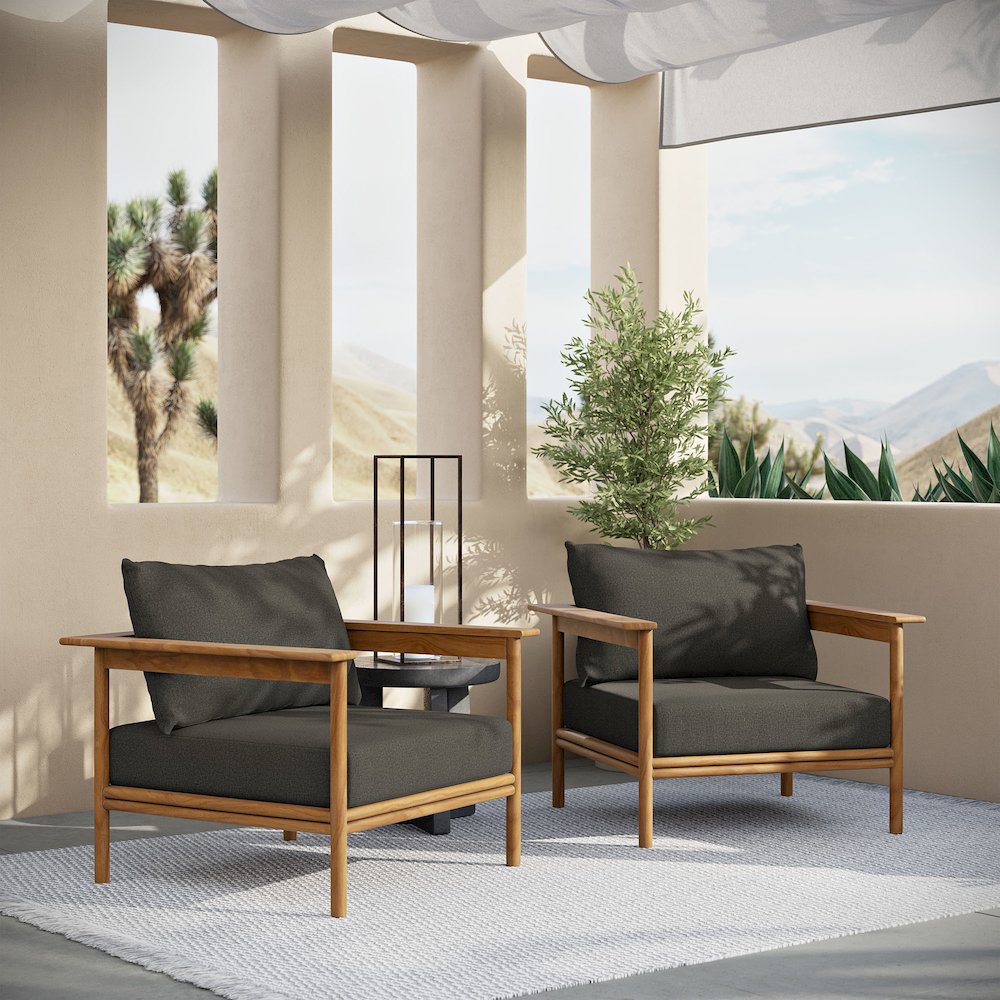 Wren Outdoor Patio Teak Wood Armchair Set of 2. Picture 10