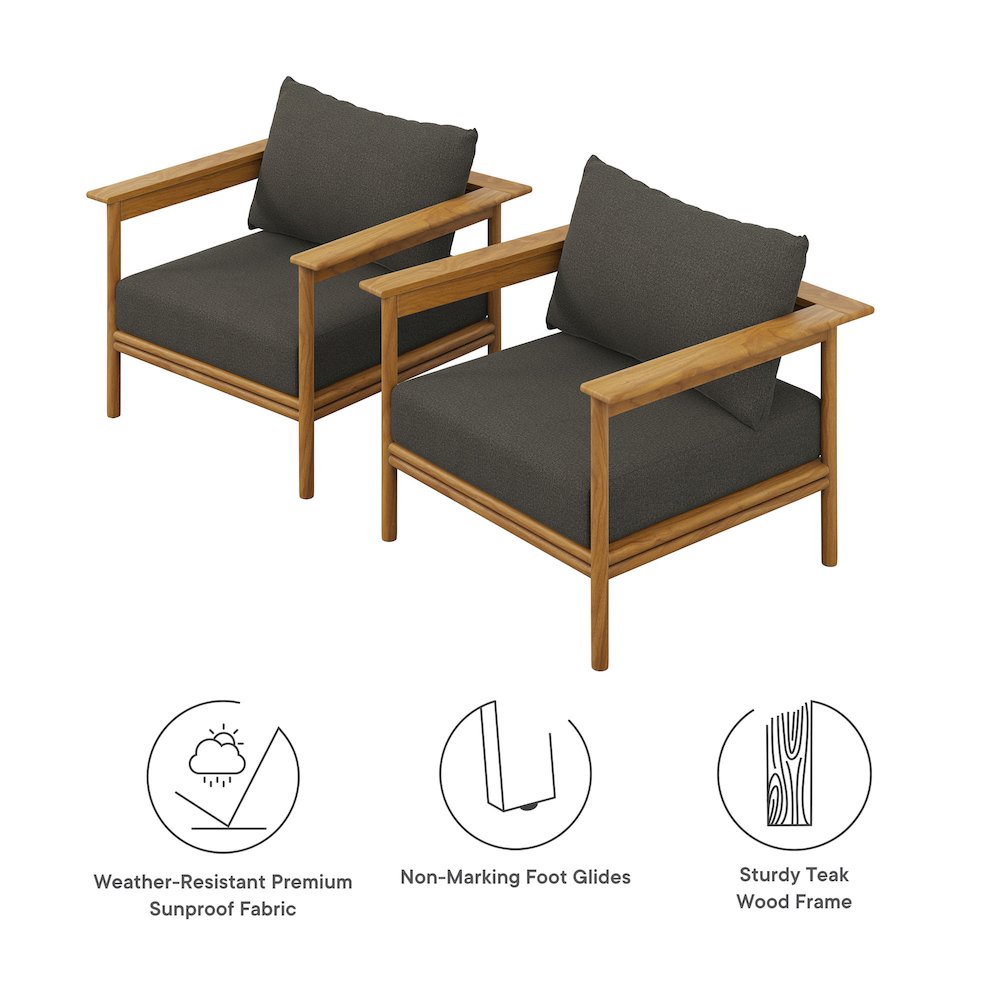Wren Outdoor Patio Teak Wood Armchair Set of 2. Picture 2