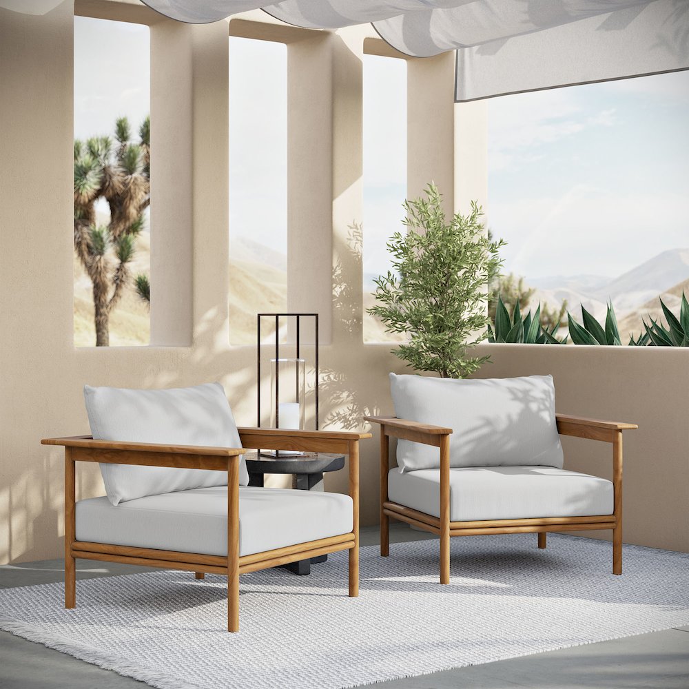 Wren Outdoor Patio Teak Wood Armchair Set of 2. Picture 10