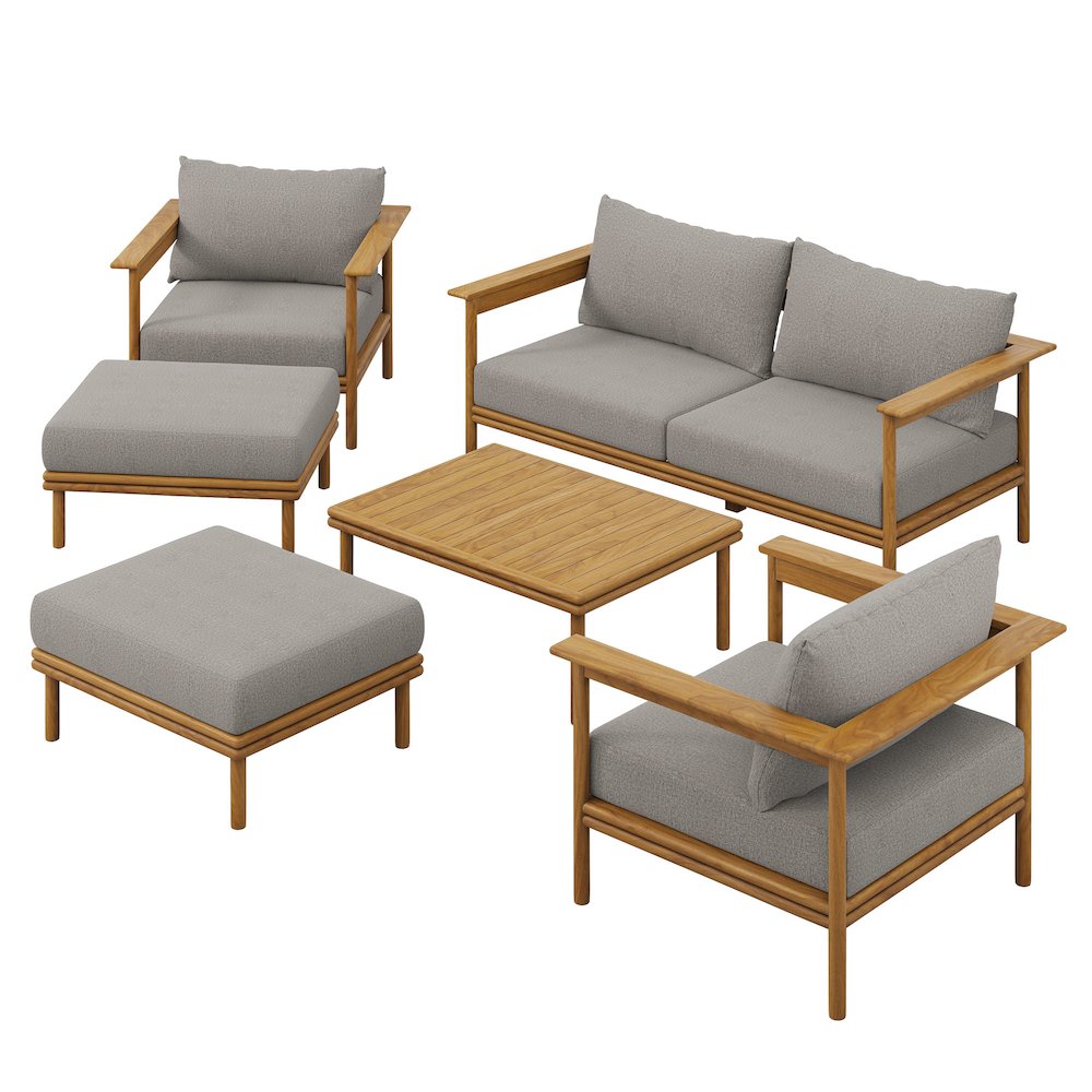 Wren 6-Piece Outdoor Patio Teak Wood Furniture Set. Picture 1
