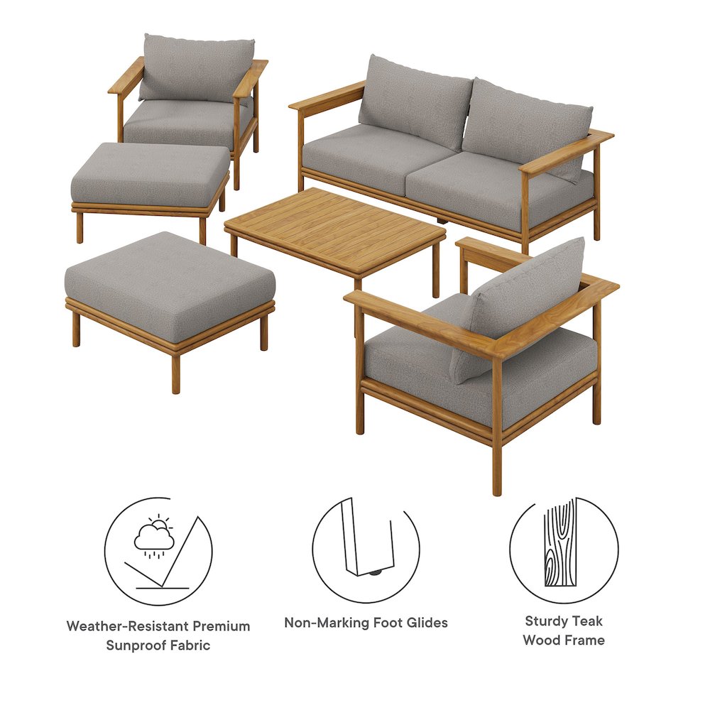 Wren 6-Piece Outdoor Patio Teak Wood Furniture Set. Picture 2