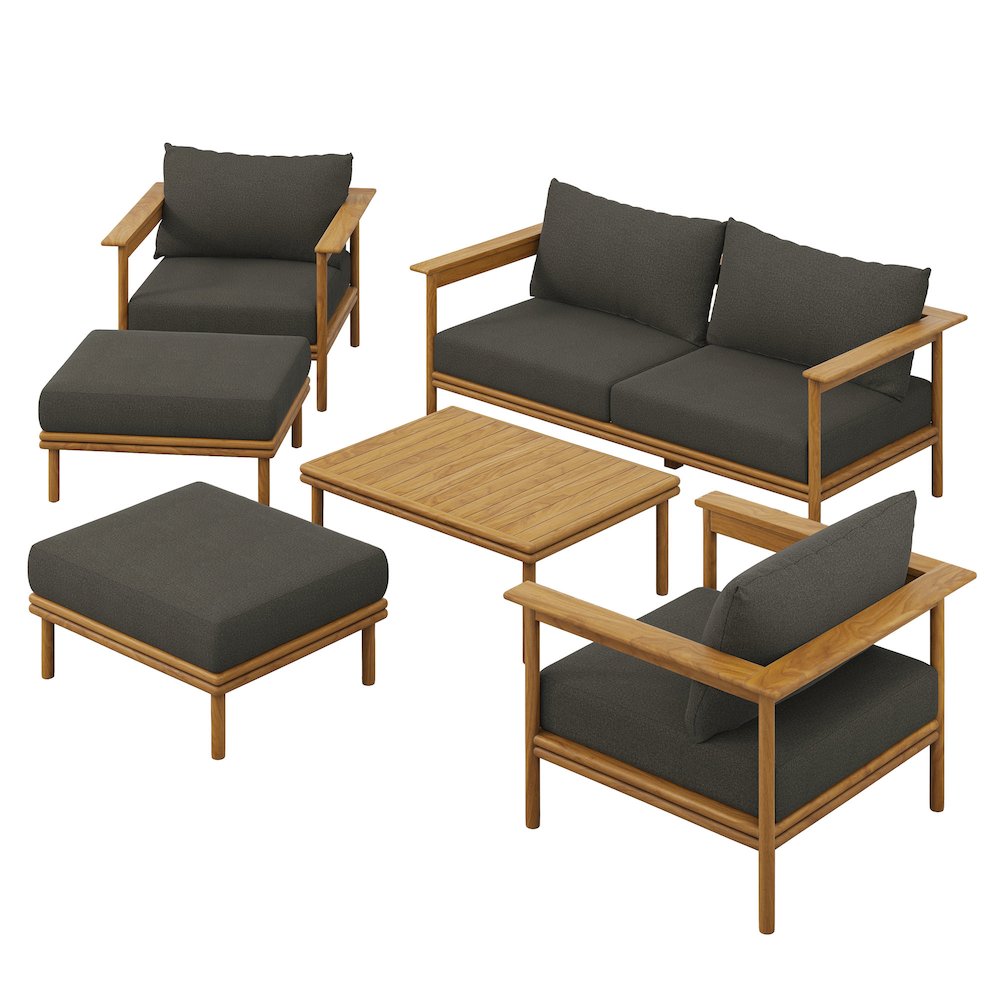 Wren 6-Piece Outdoor Patio Teak Wood Furniture Set. Picture 1