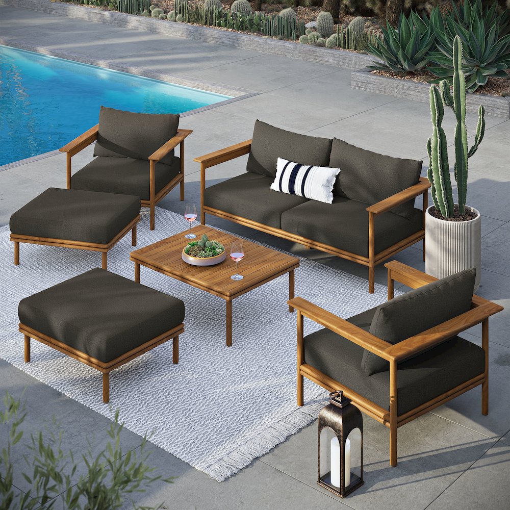 Wren 6-Piece Outdoor Patio Teak Wood Furniture Set. Picture 11