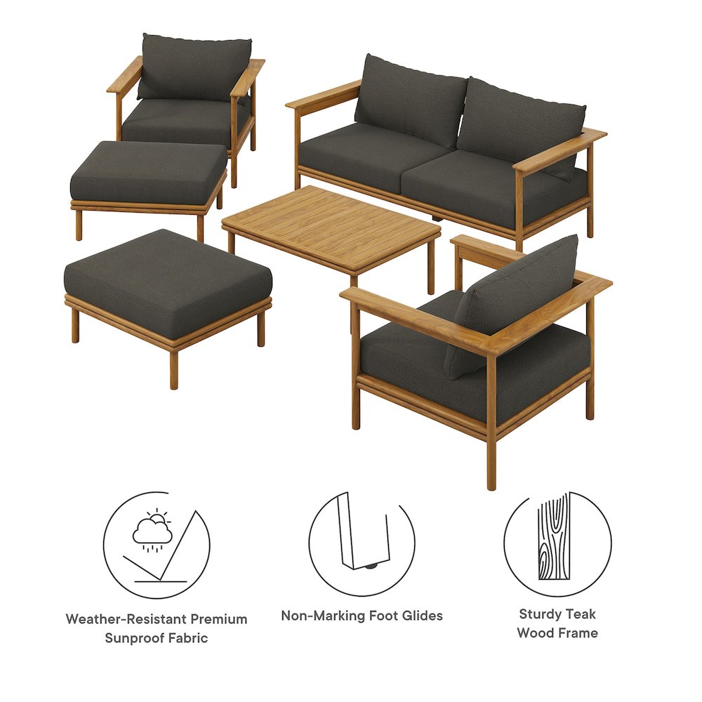 Wren 6-Piece Outdoor Patio Teak Wood Furniture Set. Picture 2