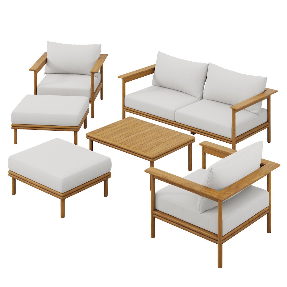 Wren 6-Piece Outdoor Patio Teak Wood Furniture Set. Picture 1