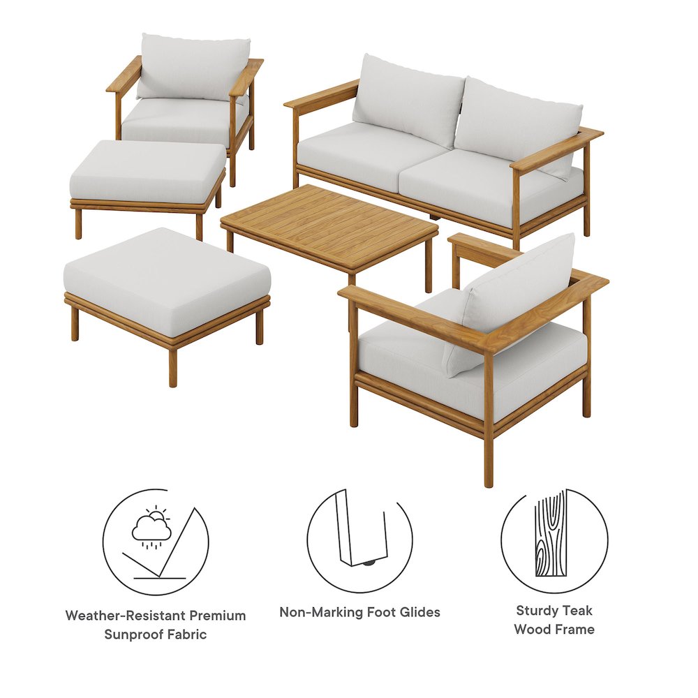 Wren 6-Piece Outdoor Patio Teak Wood Furniture Set. Picture 2