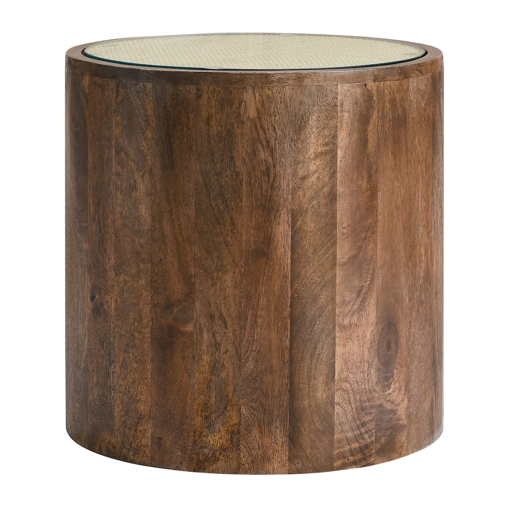 Truett Round Wood Rattan Side Table. Picture 1