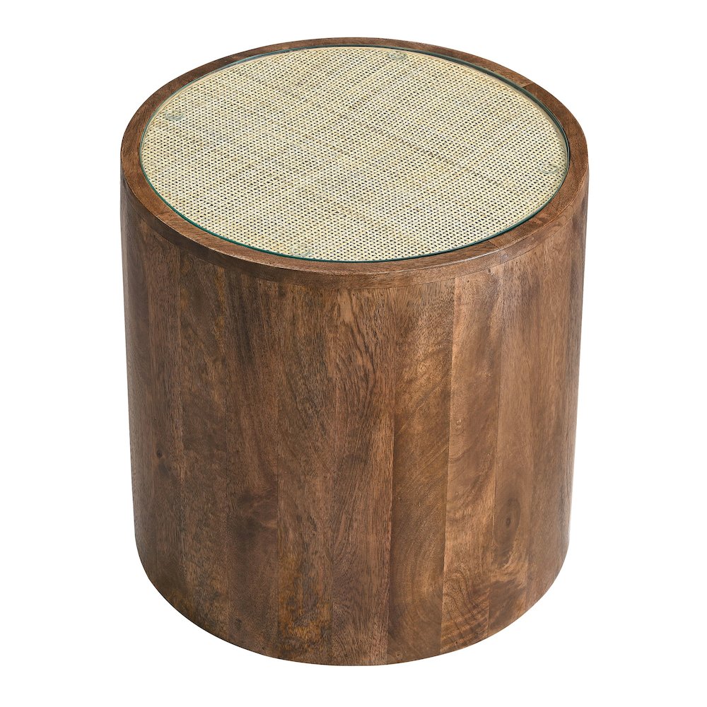 Truett Round Wood Rattan Side Table. Picture 4
