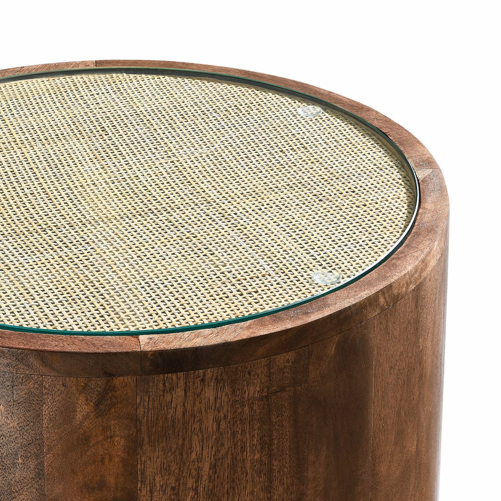 Truett Round Wood Rattan Side Table. Picture 5